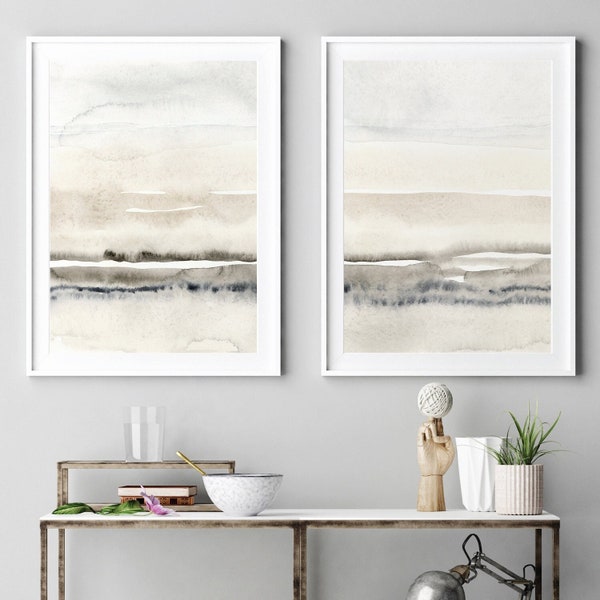 Beige And Grey Painting Set of 2, Abstract Watercolor Print, Printable Art, INSTANT DOWNLOAD, Modern Minimalist Poster, Printable Wall Decor