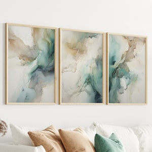 Abstrakter Türkis Druck 3er Set, neutrale Kunst, Marmor modern druckbar, Acrylmalerei, modernes minimalistisches Poster, druckbare Wanddekoration