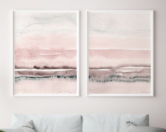 Blush Pink Painting Set of 2, Abstract Watercolor Print, Printable Art, INSTANT DOWNLOAD, Modern Minimalist Poster, Printable Wall Decor