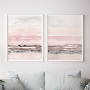 Blush Pink Painting Set of 2, Abstract Watercolor Print, Printable Art, INSTANT DOWNLOAD, Modern Minimalist Poster, Printable Wall Decor