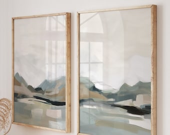 Nature Landscape Painting Set of 2, Abstract Acrylic Print, Printable Art, Modern Minimalist Poster, Printable Wall Decor