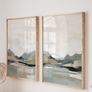 Conjunto de pinturas de paisagens naturais com 2, impressão acrílica abstrata, arte para impressão, pôster minimalista moderno, decoração de parede para impressão
