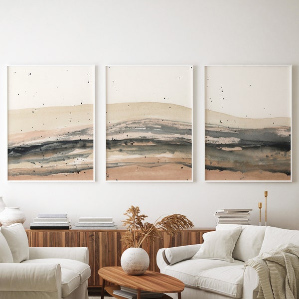 Berge abstrakten Druck Set von 3, abstrakte Kunst, druckbare Kunst, abstrakte Malerei, modernes minimalistisches Poster, druckbare Wanddekoration