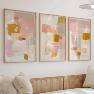Abstrakte Pastellrosa Malerei Druck 3er-Set, sanfte, neutrale Kunst, moderne druckbare Kunst, Acrylmalerei, minimalistisches Poster, druckbares Wanddekor