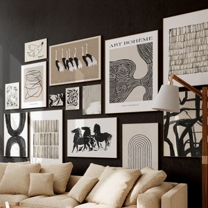Beige And Black Gallery Wall Art Print Set of 14 Bundle, Printable Art, Eclectic Modern Poster, Printable Wall Decor
