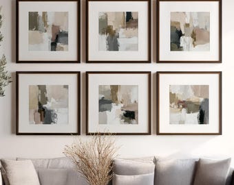 Juego de 6 láminas cuadradas de pintura abstracta moderna, impresión acrílica contemporánea, arte imprimible, póster minimalista moderno, decoración de pared imprimible