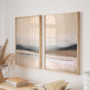 Neutrale Landschaftsmalerei 2er-Set, abstrakter Aquarelldruck, druckbare Kunst, SOFORT-DOWNLOAD, modernes minimalistisches Poster, druckbar
