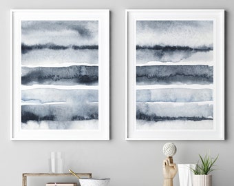 Blue Painting Set of 2, Abstract Watercolor Print, Printable Art, INSTANT DOWNLOAD, Modern Minimalist Poster, Printable Wall Decor