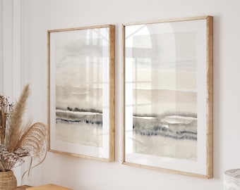 Beige And Grey Painting Set of 2, Abstract Watercolor Print, Printable Art, INSTANT DOWNLOAD, Modern Minimalist Poster, Printable Wall Decor