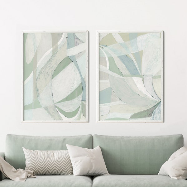 Mint Green Print Set of 2, Abstract Geometric Painting, Printable Download, Abstract Painting, Modern Minimalist Poster, Wall Decor