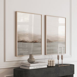 Conjunto de pinturas de paisagens neutras com 2, impressão em aquarela abstrata, arte para impressão, pôster minimalista moderno, decoração de parede para impressão