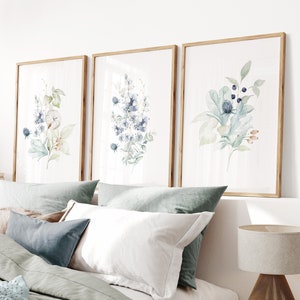 Light Blue Floral Print set of 3 Instant Art INSTANT DOWNLOAD Printable Wall Decor