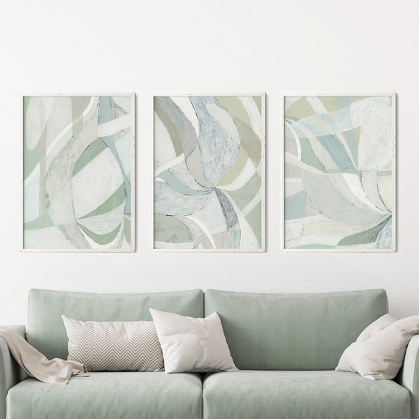Mint Green Print Set of 3, Abstract Geometric Painting, Printable Download, Abstract Painting, Modern Minimalist Poster, Wall Decor