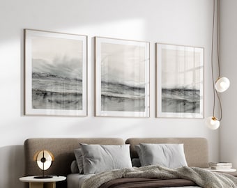 Abstract Landscape Print Set of 3, Moody Neutral Art, Watercolor Nordic Modern Minimalist Poster, Printable Wall Decor