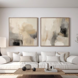 Neutrale abstrakte Malerei 2er-Set quadratische Drucke, abstrakter Acryldruck, druckbare Kunst, modernes minimalistisches Poster, druckbares Wanddekor