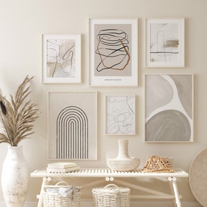 Beige Abstract Gallery Wall Print Set of 6, Modern Printable Art, Neutral Painting, Minimalist Poster, Printable Wall Decor, Office Art