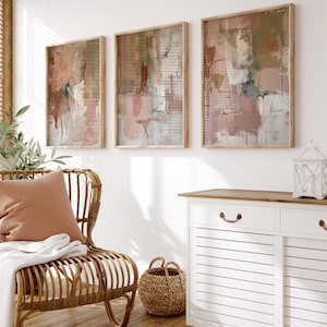 Abstract Painting Set of 3, Neutral Print, Modern Minimalist Poster, Printable Wall Decor