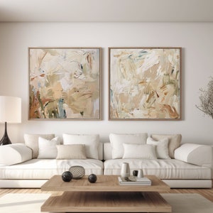 Neutrale beige abstrakte Malerei 2er-Set quadratische Drucke, abstrakter Acryldruck, modernes minimalistisches Poster, druckbares Wanddekor