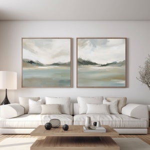 Neutral Landscape Painting Set of 2 Square Prints, Abstract Acrylic Print, Printable Art, Modern Minimalist Poster, Printable Wall Decor