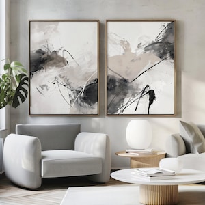 Conjunto de pinturas cinza e pretas de 2, impressão abstrata contemporânea, DOWNLOAD INSTANTÂNEO, pôster minimalista moderno, decoração de parede para impressão