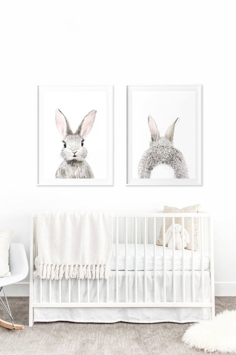 Nursery Wall Art Decor, Watercolor Bunny Rabbit Print Instant Art INSTANT DOWNLOAD Printable Wall Decor image 1