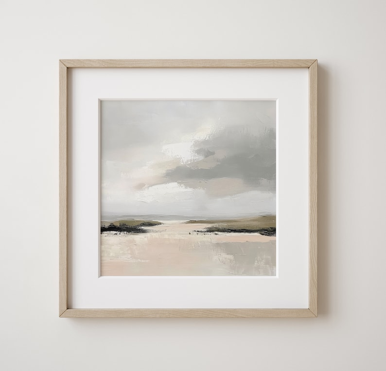 Neutral Landscape Painting Set of 3 Square Prints, Abstract Acrylic