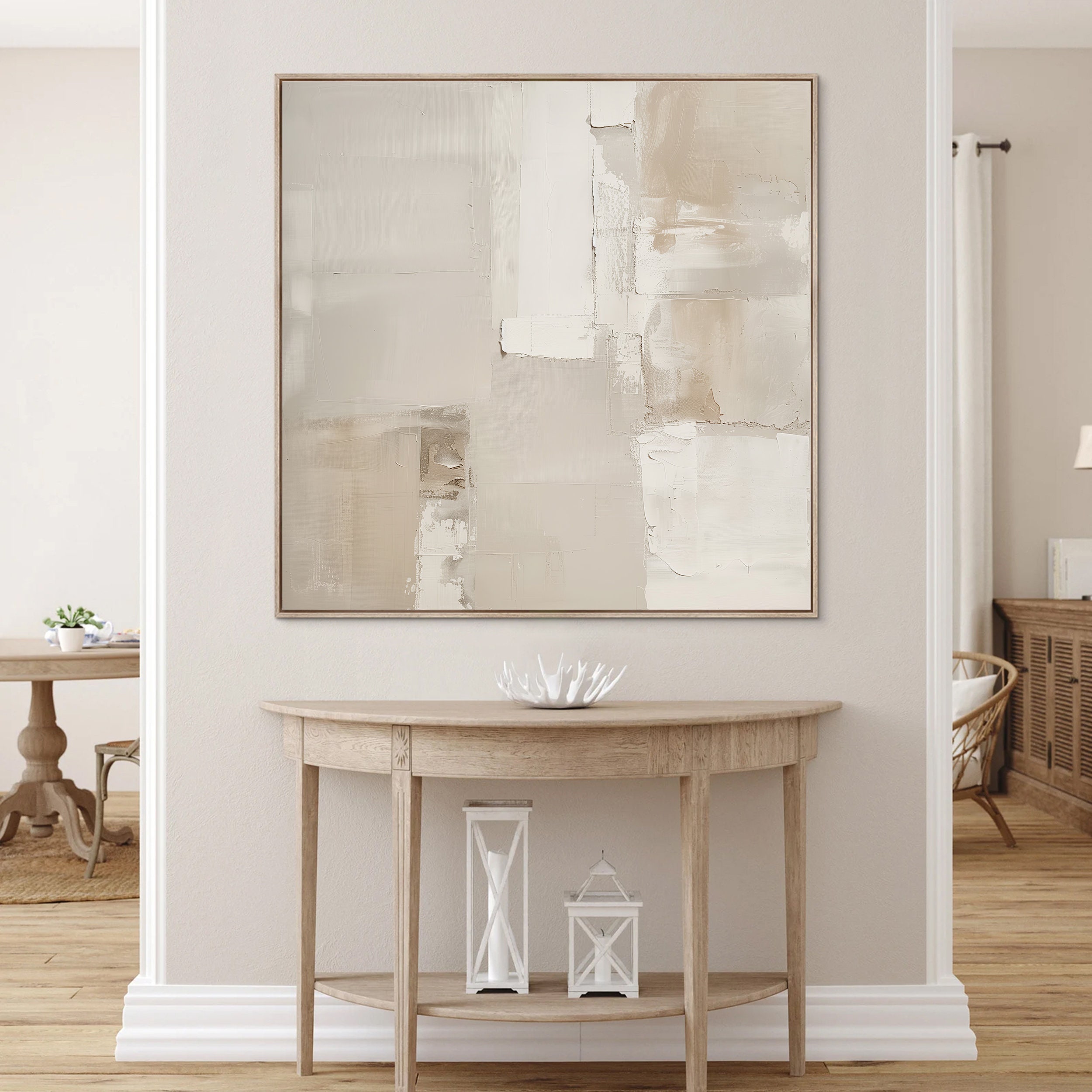 Neutral Beige Abstract Painting Set of 2 Square Prints, Abstract ...
