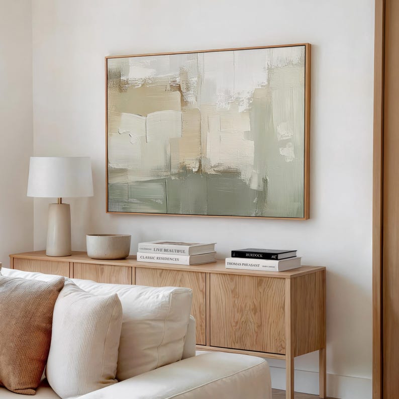 Neutral Green Abstract Art Print | Acrylic Painting | Modern Minimalist ...