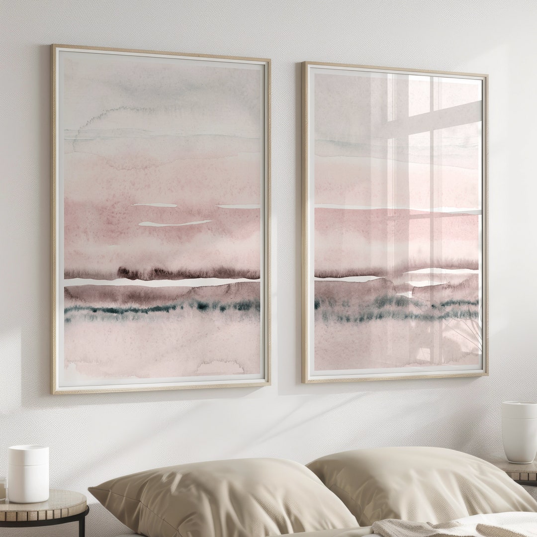 Blush Pink Painting Set of 2, Abstract Watercolor Print, Printable Art ...