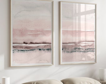 Blush Pink Painting Set of 2, Abstract Watercolor Print, Printable Art, INSTANT DOWNLOAD, Modern Minimalist Poster, Printable Wall Decor