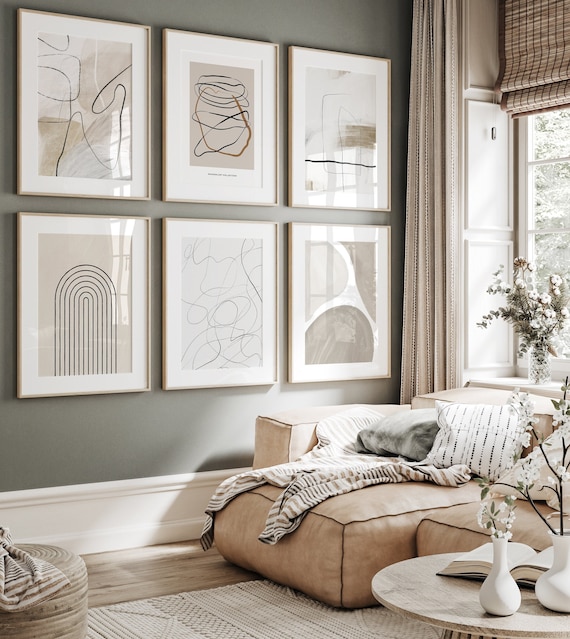 Beige Abstract Gallery Wall Print Set of 6, Modern Printable Art