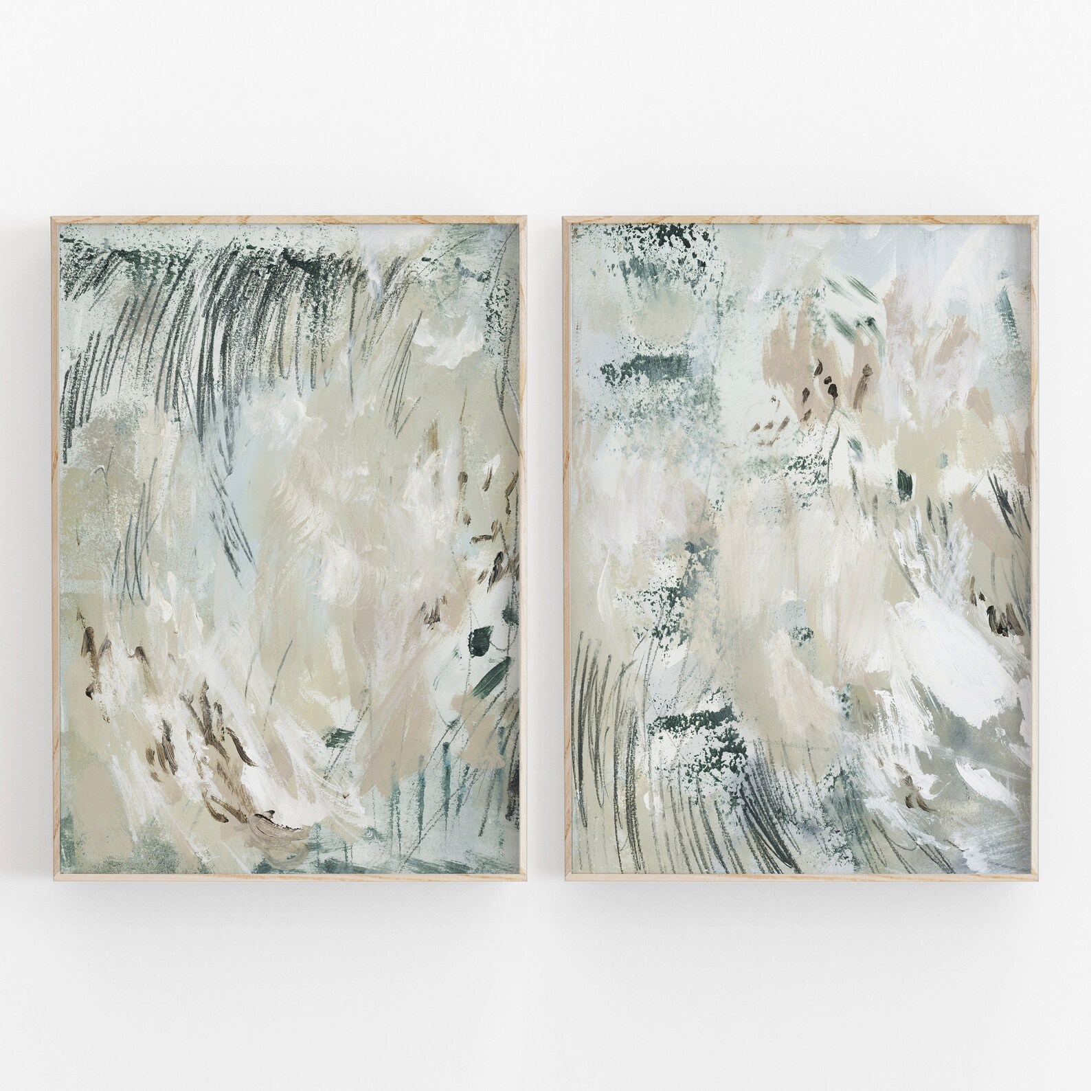 Mint Green Painting Set of 2, Abstract Watercolor Print, Printable Art