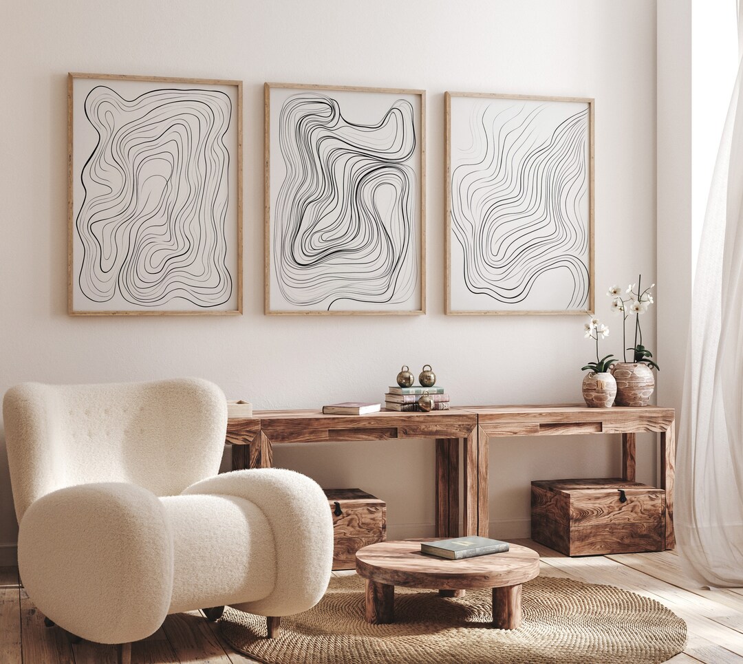 Abstract Line Art Print Set of 3, Neutral Art, Nordic Modern Printable ...
