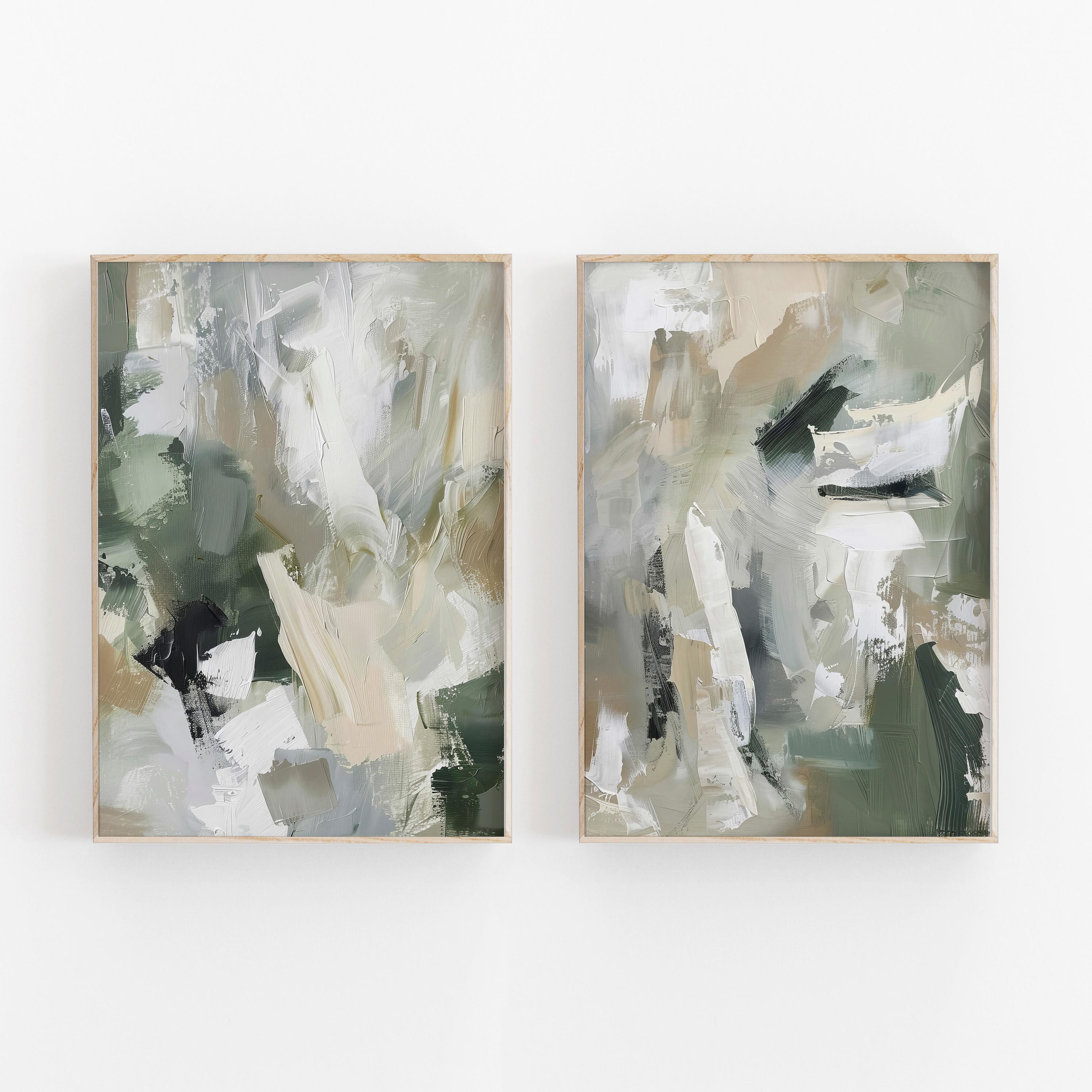 Green Abstract Painting Set of 2, Neutral Acrylic Print, Sage Pastel ...