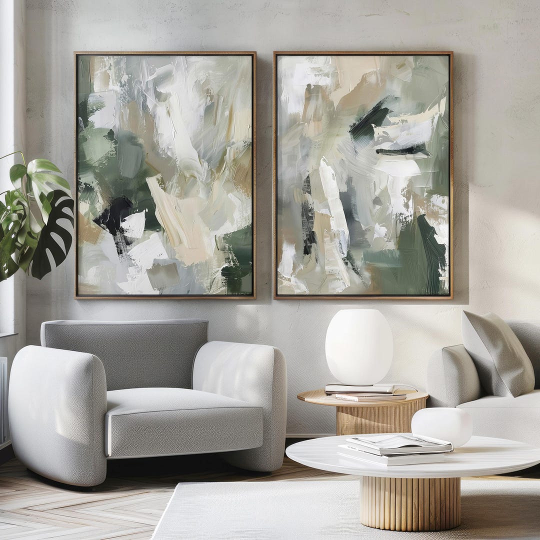 Green Abstract Art Print Set of 2 | Acrylic Painting | Modern ...