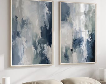 Blue Abstract Painting Set of 2, Neutral Minimal Print, Printable Art, Modern Minimalist Poster, Printable Wall Decor