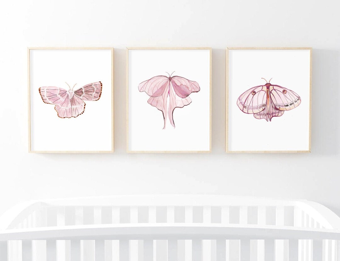 Set of 3 Pink Butterflies Print Instant Art INSTANT DOWNLOAD Printable
