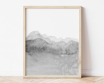 Grey Watercolor Print Instant Art INSTANT DOWNLOAD Printable Wall Decor, Modern Minimalist, ombre print, gradient, ink, neutral
