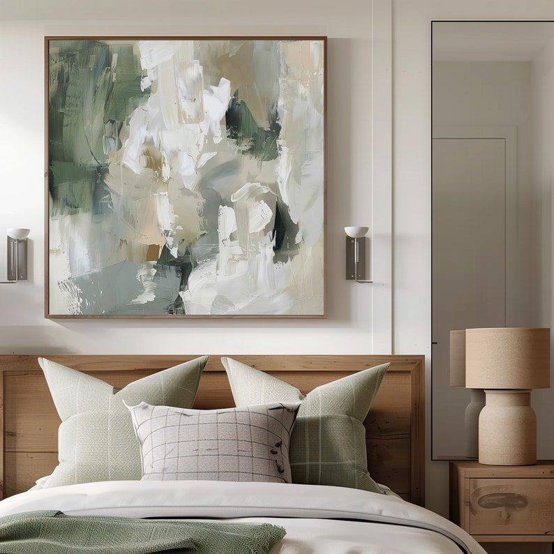 Large Abstract Print, Neutral Beige Green Abstract Painting, Modern