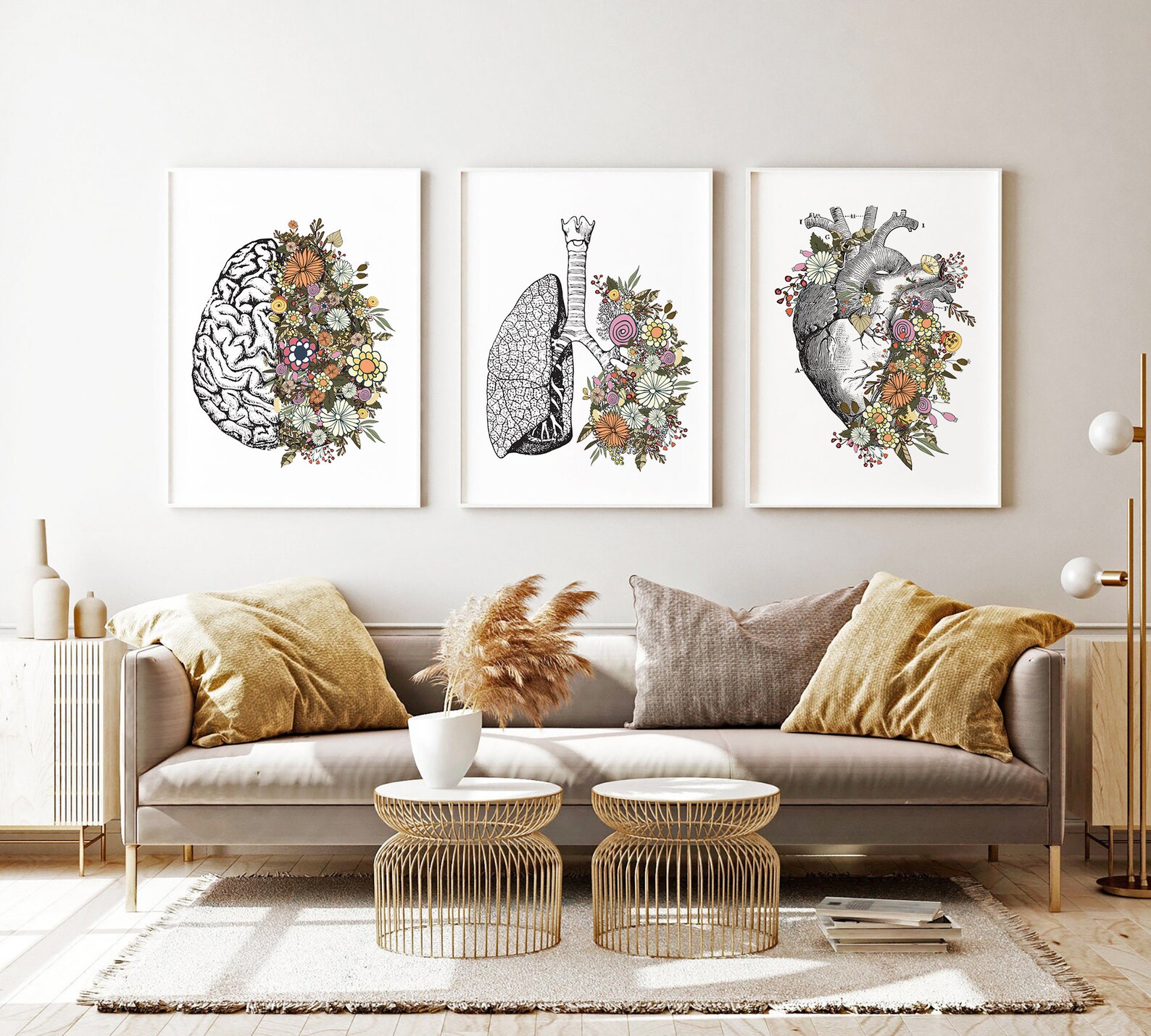 Set of 3 Vintage Anatomy Floral Heart Brain Lungs Print - Etsy Canada