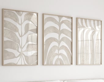 White And Beige Abstract Painting Print Set of 3, Neutral Art, Modern Printable, Botanical, Modern Minimalist Poster, Printable Wall Decor