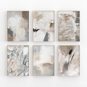 Set di 6 stampe da parete astratte in grigio e beige, arte stampabile, pittura astratta, poster minimalista moderno, decorazione da parete stampabile