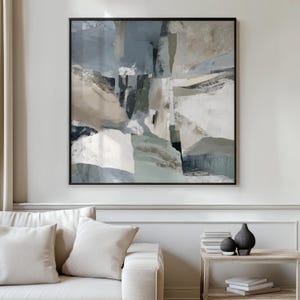 Large Abstract Print, Neutral Blue Green Abstract Painting, Modern Decor INSTANT DOWNLOAD Printable Wall Decor