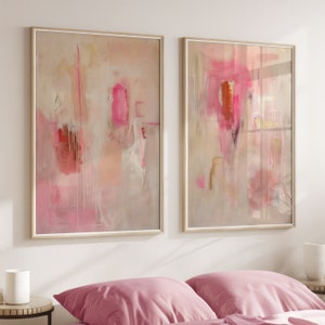 Set di pittura rosa e beige di 2, stampa acrilica astratta neutra, arte stampabile, poster minimalista moderno, decorazione murale stampabile