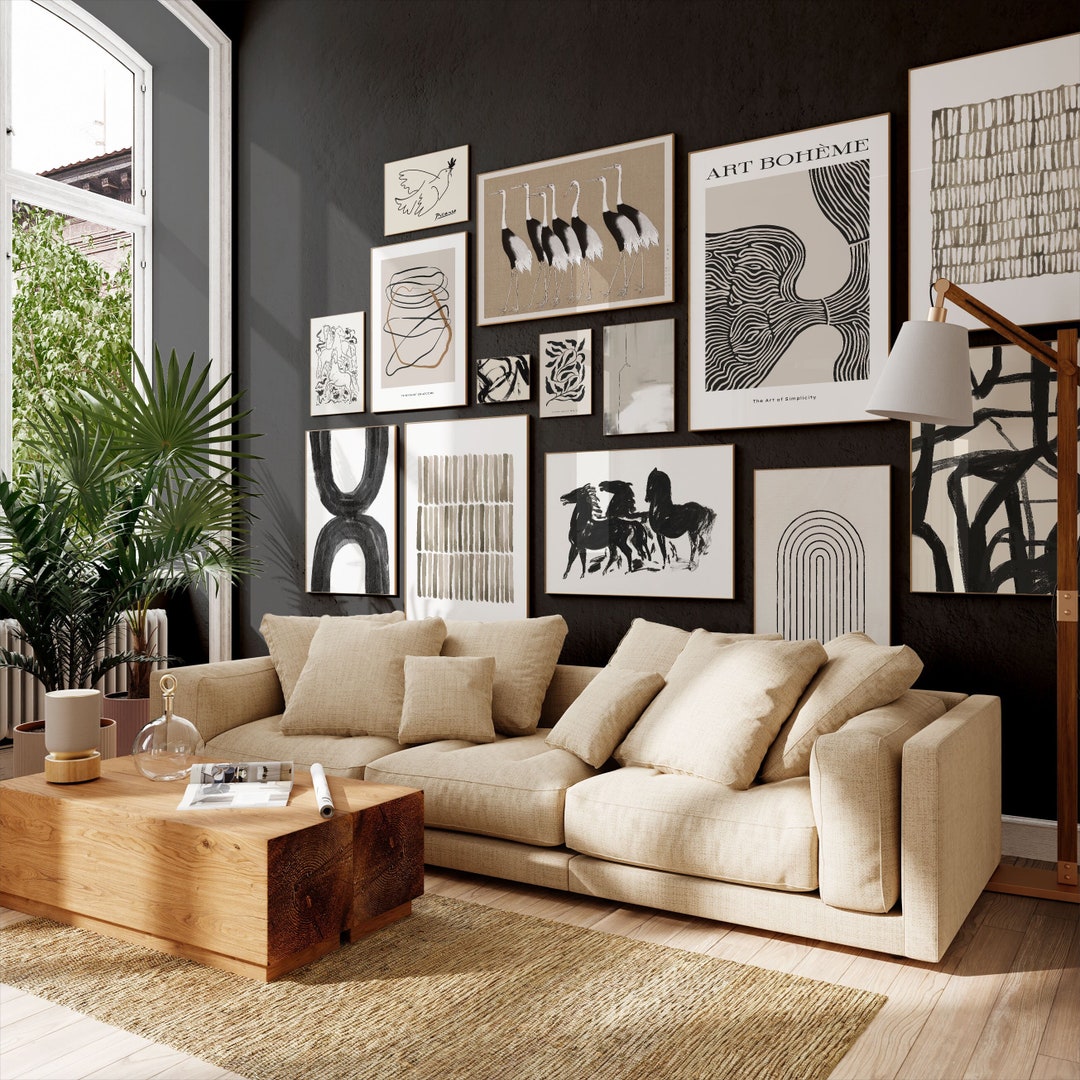 Beige and Black Gallery Wall Art Print Set of 14 Bundle, Printable Art ...