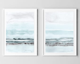Light Blue Painting Set of 2, Abstract Watercolor Print, Printable Art, INSTANT DOWNLOAD, Modern Minimalist Poster, Printable Wall Decor