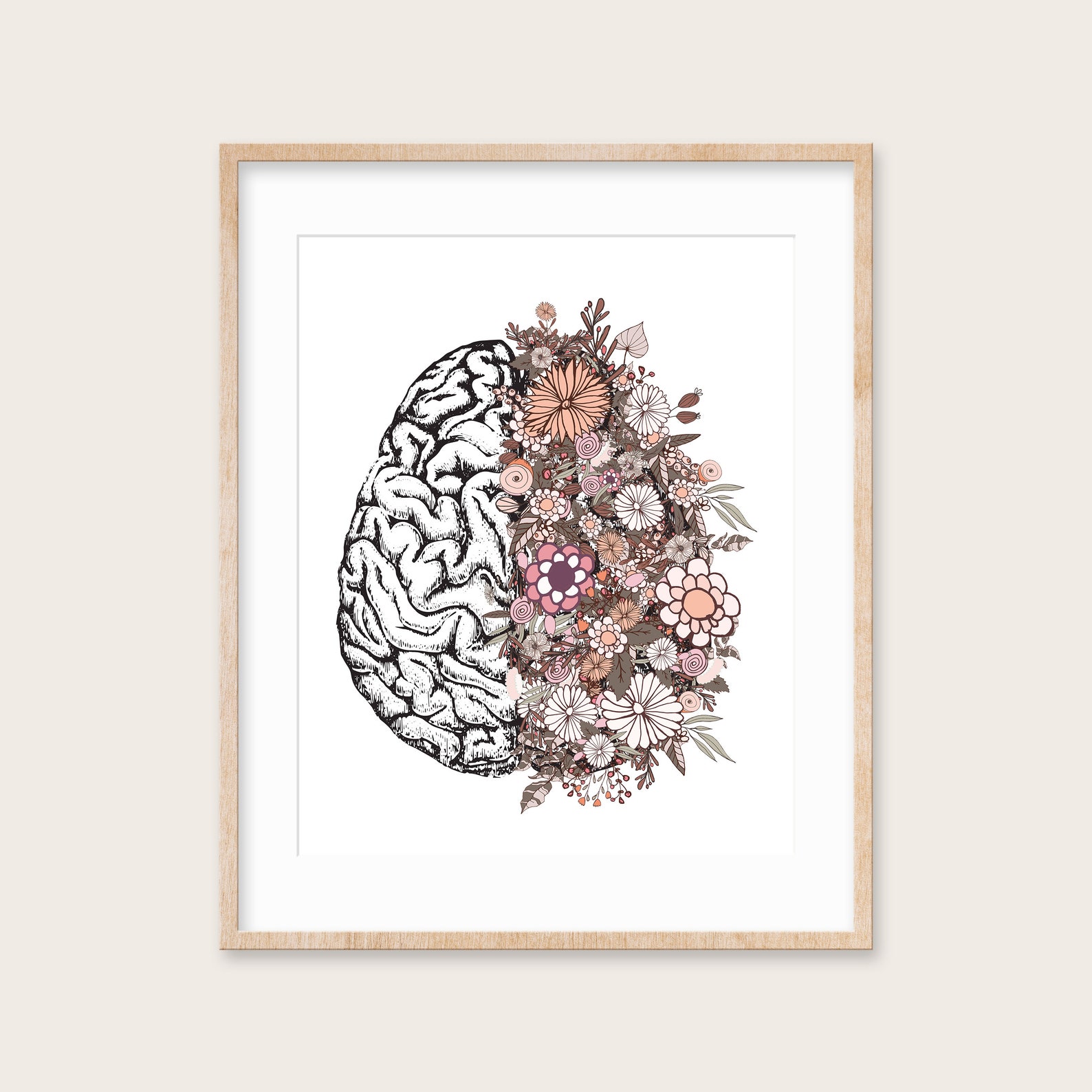Vintage Blush Anatomy Floral Brain Digital Print Instant Art - Etsy