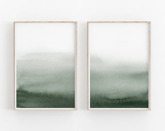 Green Painting Set of 2, Abstract Watercolor Print, Printable Art, INSTANT DOWNLOAD, Modern Minimalist Poster, Printable Wall Decor
