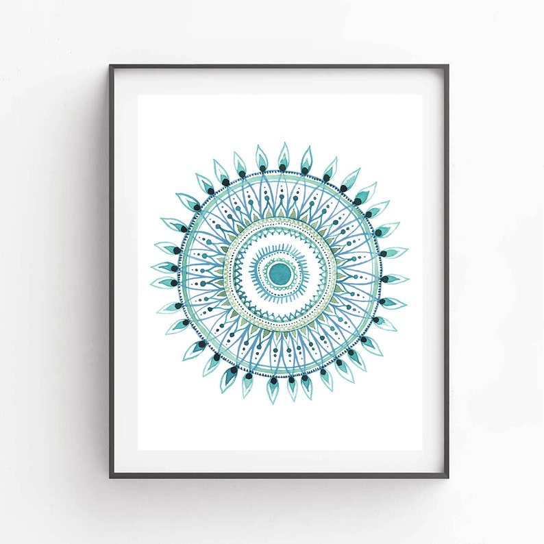 Turquoise Mandala Watercolor Print Instant Art INSTANT Etsy