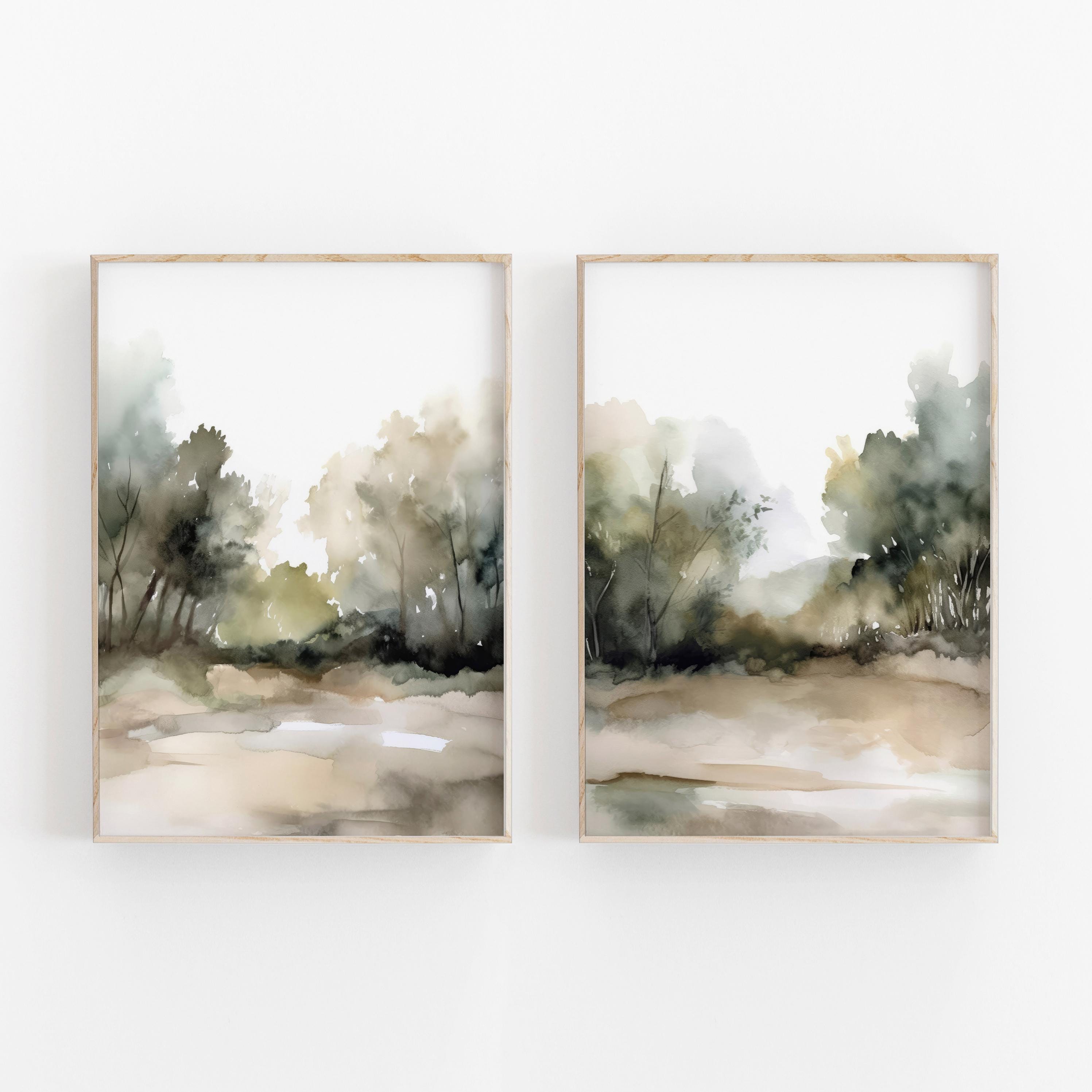 Nature Landscape Painting Set of 2, Abstract Watercolor Print ...